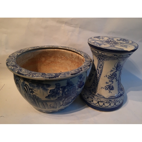 8 - 2 Piece Blue And White Chinese Influence Jardinière 66cms Tall