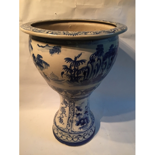 9 - Similar To Previous Lot 2 Piece Blue And White Chinese Influence Jardinière 66cms Tall