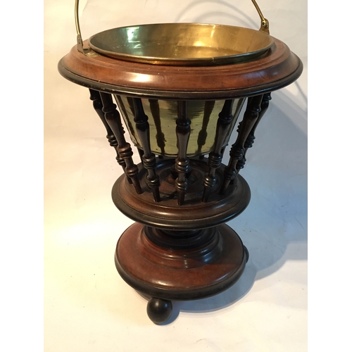 37 - Wood And Brass Peat Bucket Or Champagne Cooler Possibly Dutch. 49cms High