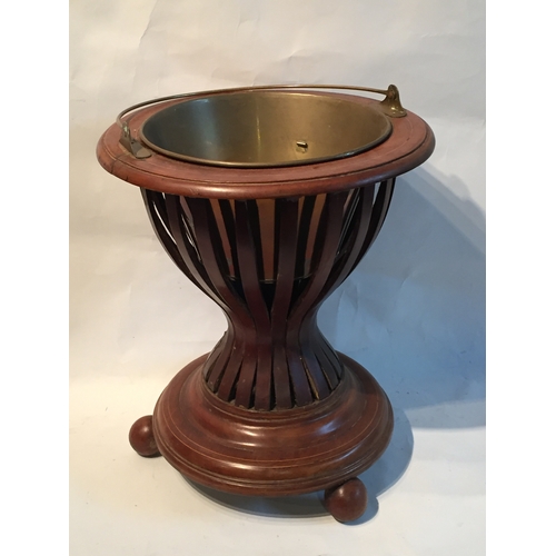 38 - Similar To Previous Lot Wood And Brass Peat Bucket / Champagne Cooler  Bucket. 45cms high