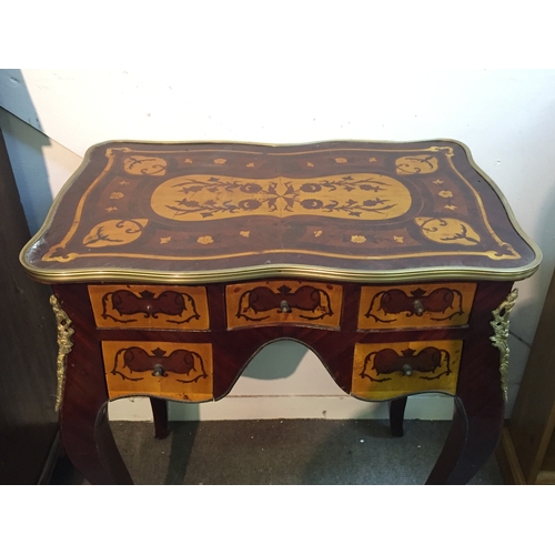 39 - Dutch Marquetry Inlaid Table On Cabriolet Legs And Ormolu Mounts And Drawers 81 x 72 x 47cms