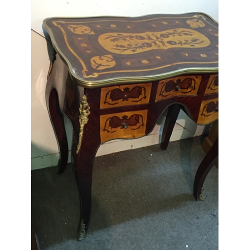 39 - Dutch Marquetry Inlaid Table On Cabriolet Legs And Ormolu Mounts And Drawers 81 x 72 x 47cms