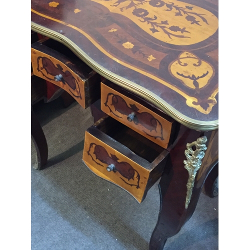 39 - Dutch Marquetry Inlaid Table On Cabriolet Legs And Ormolu Mounts And Drawers 81 x 72 x 47cms