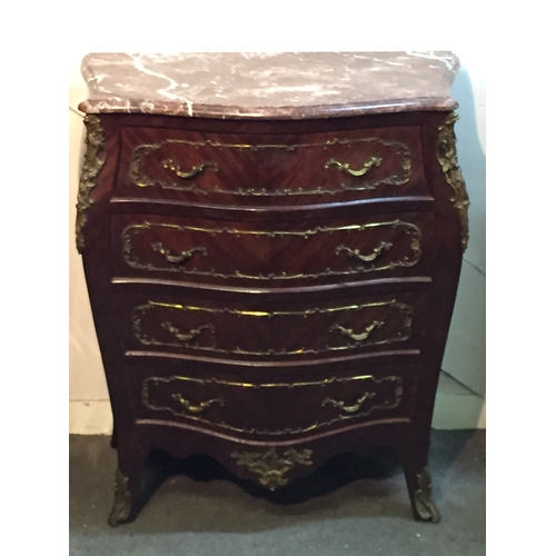 41 - 4 Drawer French  Chest Of Drawers Bombe , Commode With Marble Top And Ormolu Mounts. 88 x 65 x 37 cm... 