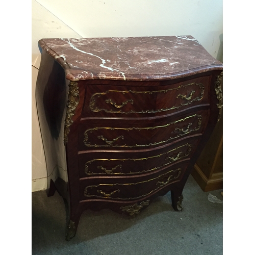 41 - 4 Drawer French  Chest Of Drawers Bombe , Commode With Marble Top And Ormolu Mounts. 88 x 65 x 37 cm... 