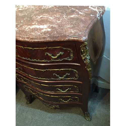 41 - 4 Drawer French  Chest Of Drawers Bombe , Commode With Marble Top And Ormolu Mounts. 88 x 65 x 37 cm... 