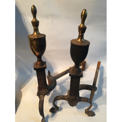 43 - Pair Of Good Quality Brass And Iron  Andirons Fire Dogs 47 x 50cms