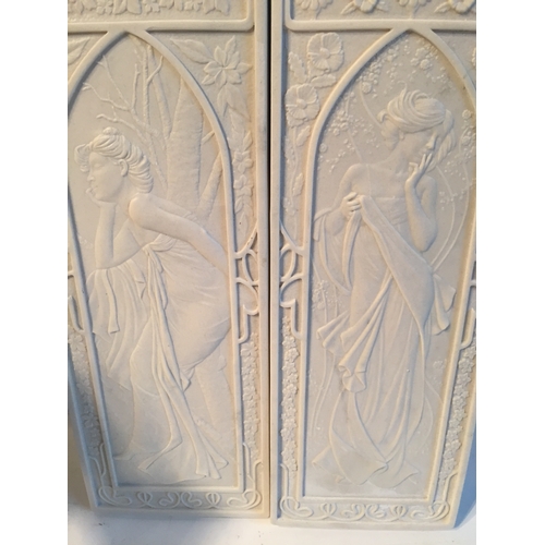 171 - Pair Of Marble Plaques With Neo Classical Scene 34 x 13cms.