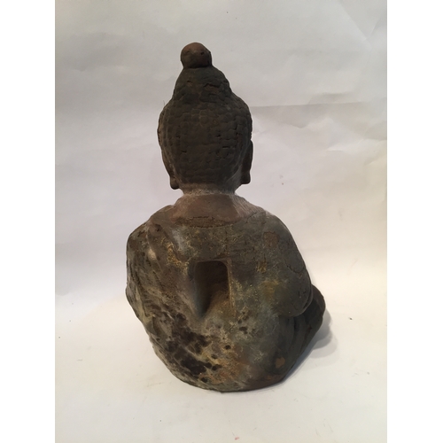 154 - Polychrome Buddha Standing 16.5 cms High Showing Signs Of Age