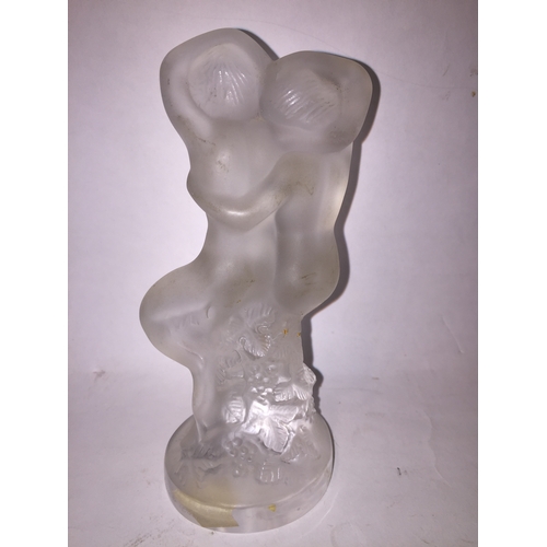 155 - Lalique Signed Statue Of 2 embracing Ladies 14 cms High.