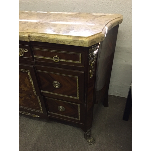 73 - Marble Top French 2 Drawer  Commode With Bronze ormolu and marquetry Panel