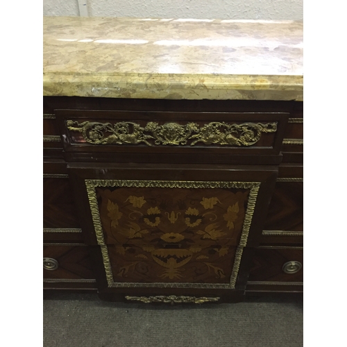 73 - Marble Top French 2 Drawer  Commode With Bronze ormolu and marquetry Panel