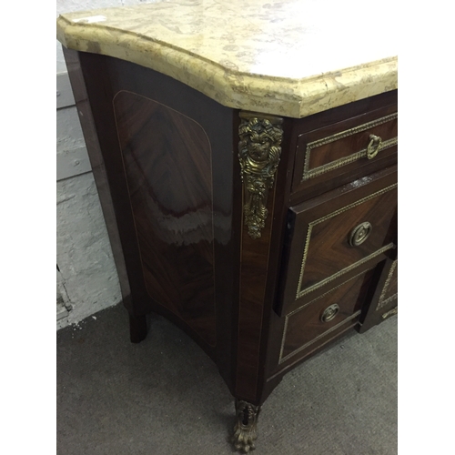 73 - Marble Top French 2 Drawer  Commode With Bronze ormolu and marquetry Panel