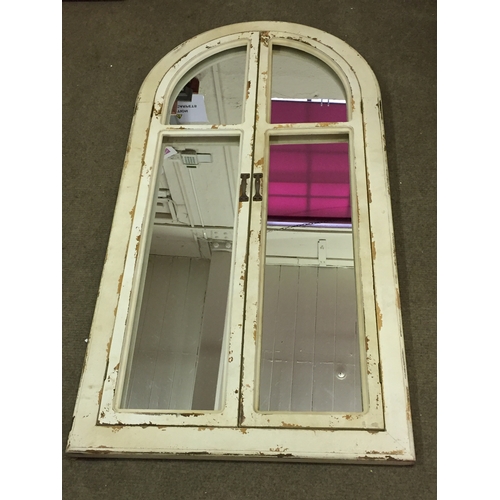 99 - Large Gothic Arch Style Painted Shutter Window Mirror .145 x 76 cms