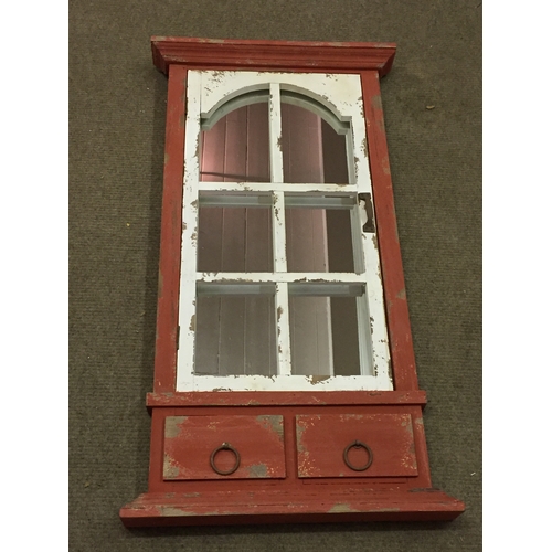 100 - Red Shabby Chic Shutter Window Mirror 102 x 54 cms.