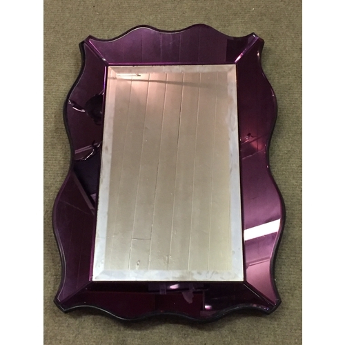 117 - Vienna Style Purple Glass Mirror 76 x 52 cms