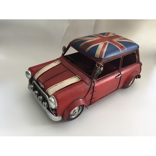 36 - Tin Plate Mini Cooper With Union Jack Roof.