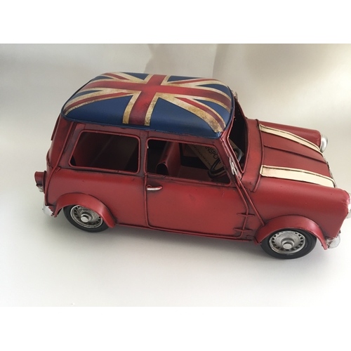 36 - Tin Plate Mini Cooper With Union Jack Roof.