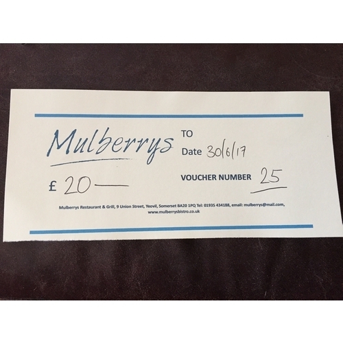 105 - Mulberry Bistro Yeovil  Voucher For £20