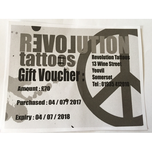 39 - £70 Gift Voucher For Revolution Tattoos Wine Street Yeovil.