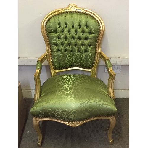 38 - Good quality louis style chair with Green Velvet On Gold Frame