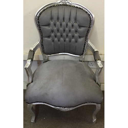 68 - Good quality louis style chair with Crushed Grey Velvet On Silver Frame