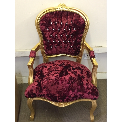 69 - Good quality louis style chair with Crushed Red Velvet On Gold  Frame