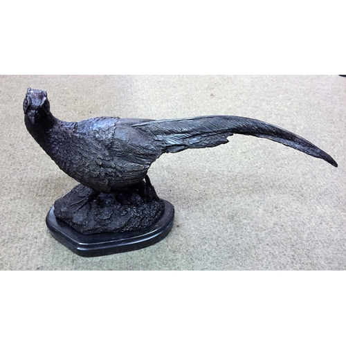 121 - Signed Bronze Pheasant On A Marble Base