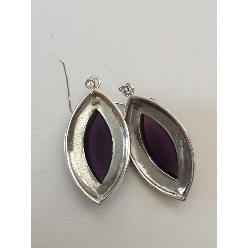 174 - Pair Of Antique Style  925 Silver Stamped Amethyst Earrings.