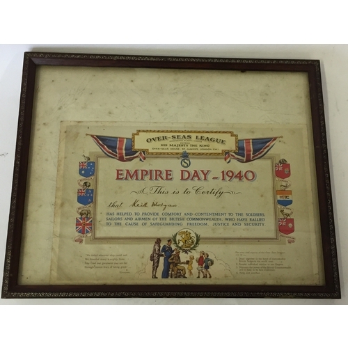 356 - A Framed Empire day 1040 certificate