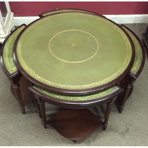 36 - Glazed   Table With Removable Sections And Green Leather Top