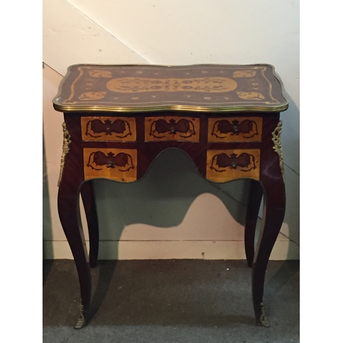 42 - Dutch Marquetry Inlaid Table On Cabriolet Legs And Ormolu Mounts And Drawers 81 x 72 x 47cms