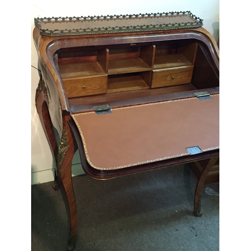 43 - French  Bonheur Du Dame Ladies Writing Desk, With Ormolu Gallery And Mounts On Cabriolet Legs And In... 