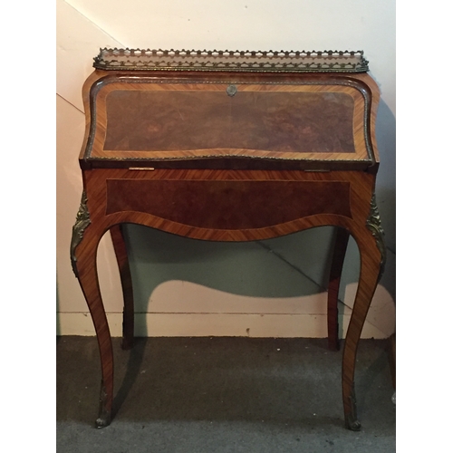 43 - French  Bonheur Du Dame Ladies Writing Desk, With Ormolu Gallery And Mounts On Cabriolet Legs And In... 