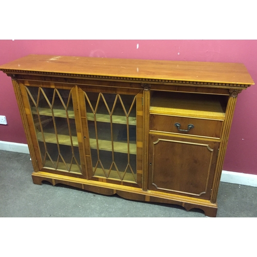 8 - Vintage Style Glazed Bookcase With End Cupboard.