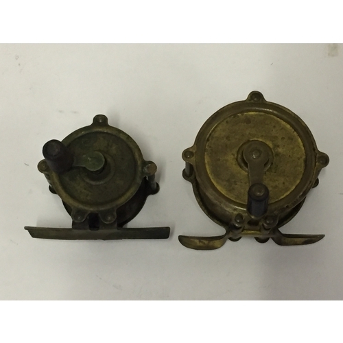 227 - 2 Vintage Small Brass Centrepin  Fishing Reels