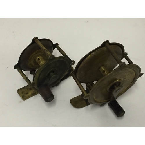 227 - 2 Vintage Small Brass Centrepin  Fishing Reels