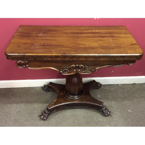 52 - Regency  Card Table With Lion Paw Feet