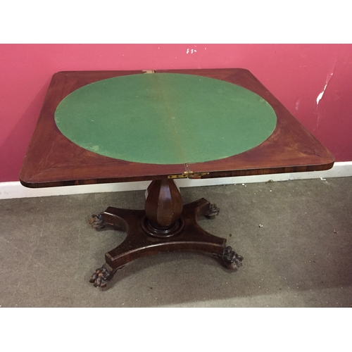 52 - Regency  Card Table With Lion Paw Feet