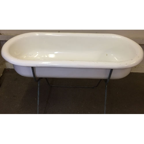 100 - Victorian Enamel Childs Bath On Stand