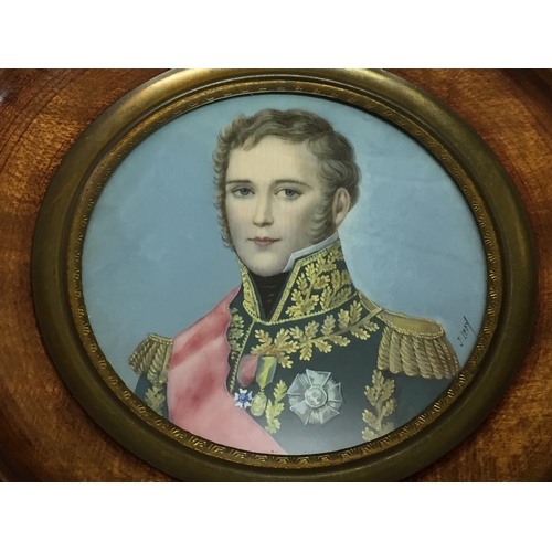 419 - Framed Miniature Painting Of A Young Man In Military Uniform Signed j lely ?