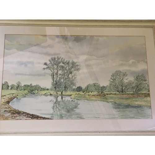 63 - Framed Watercolour Of A River Scene Signed Garrad .83x57 cms