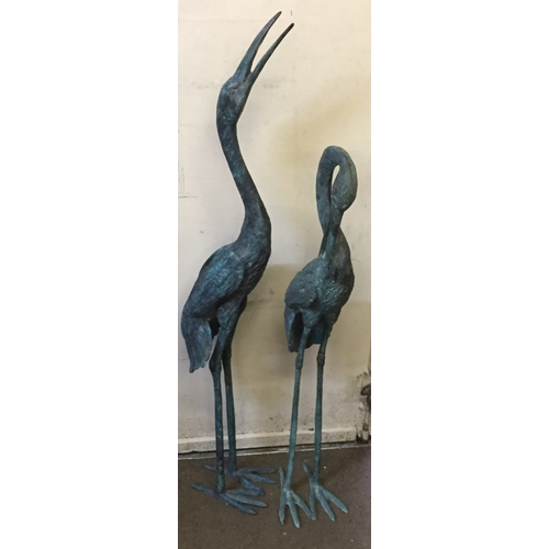 78 - Large Pair Of Garden Bronze Crane Bird Ornaments. (Pair)