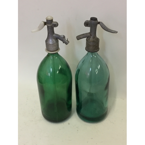 499 - 2 Antique Green Soda Siphon Bottles