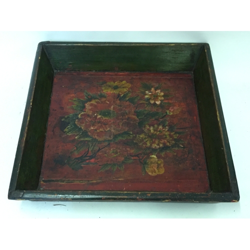 508 - Vintage Hand Painted Wood Tray 45 x 44 cms