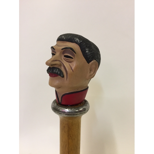 185 - A Carved And Painted Wood Caricatured Head Mount On Plinth Of Stalin