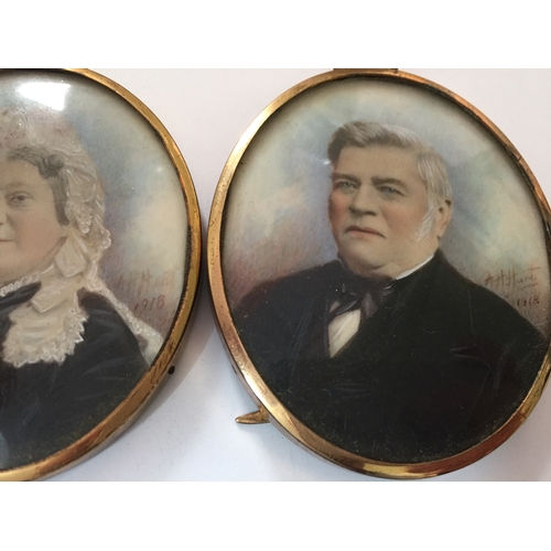 108 - A Pair Of Edwardian Miniatures Of A Couple. Signed A.H.HUNT 1918