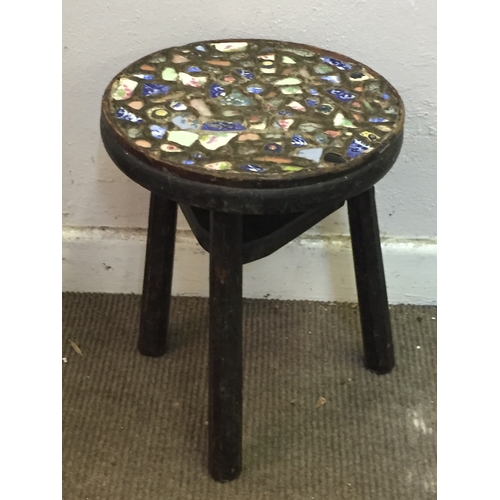 17 - Vintage Milking Stool With Mosiac Style Top