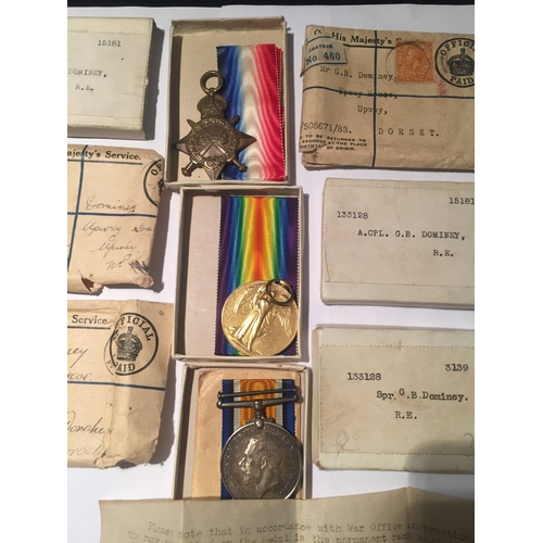 233 - Very Good WW1 Trio Of Medals In Original Boxes And In Original Condition , Named To Cpl G.B.Dominey ... 