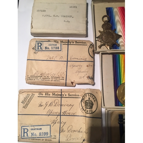 233 - Very Good WW1 Trio Of Medals In Original Boxes And In Original Condition , Named To Cpl G.B.Dominey ... 